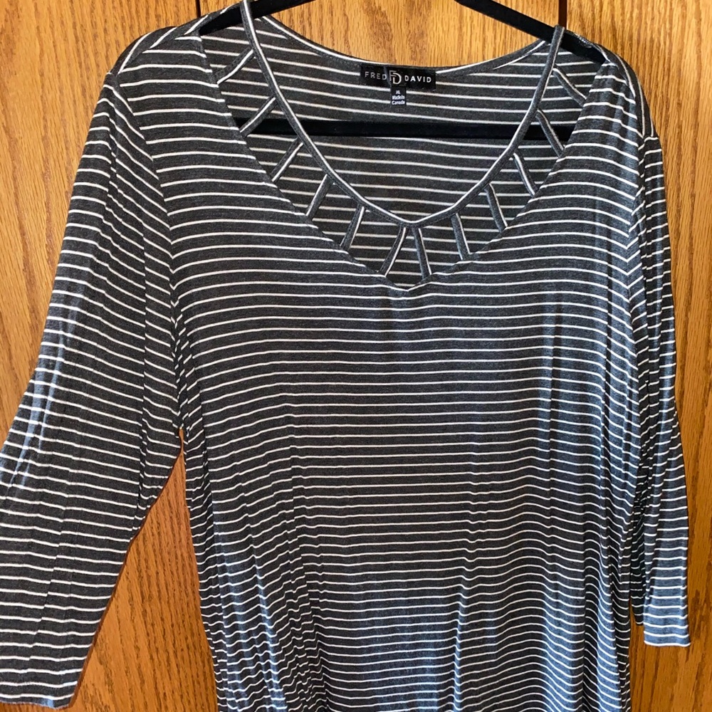 Fred David 3/4 sleeve top with cutout neckline